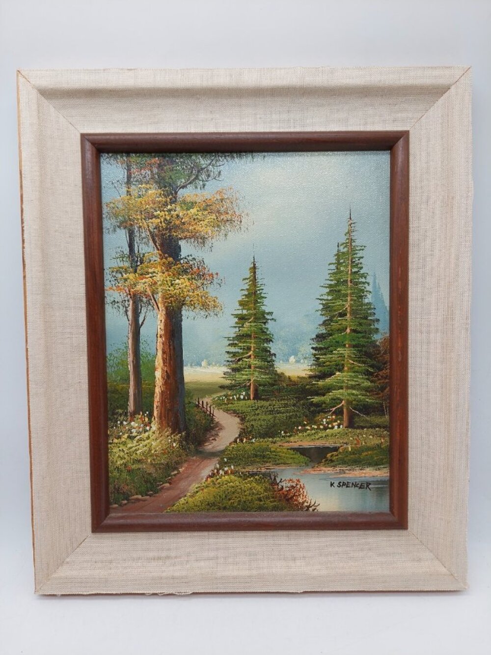 Vintage Oil Painting Nature Woods Scene Signed K Spencer READ